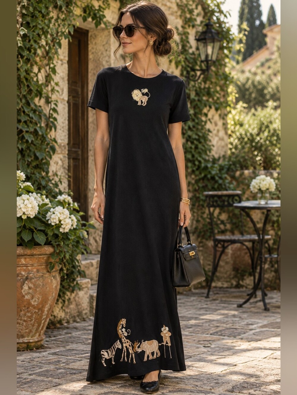 Vtg Lisa International WOMENS S BLACK animal Safari Dress Casual Fun Bohemian